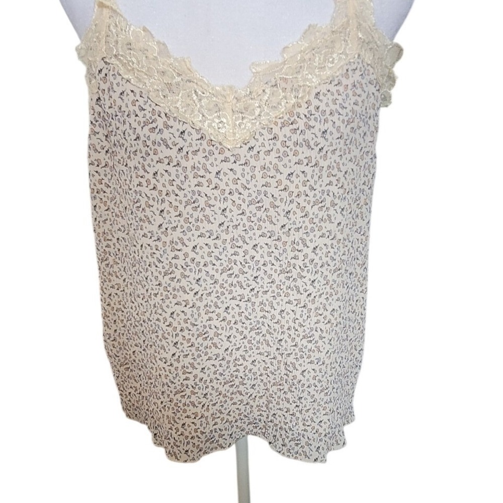 Everleigh Floral Lace Trim Camisole Top Cream Blue Ditsy Print Adjustable Straps
